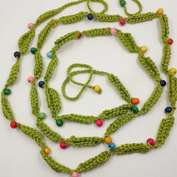 Crochet Leaf Garland with Wooden Beads