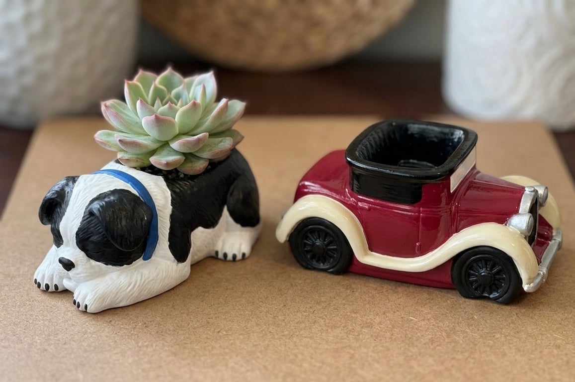 Handmade Eco-Stone Planters - Choose Your Shape: Vintage Car or Sleeping Puppy