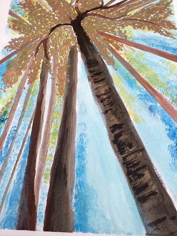 Woodland golden  leaves mixed media art painting