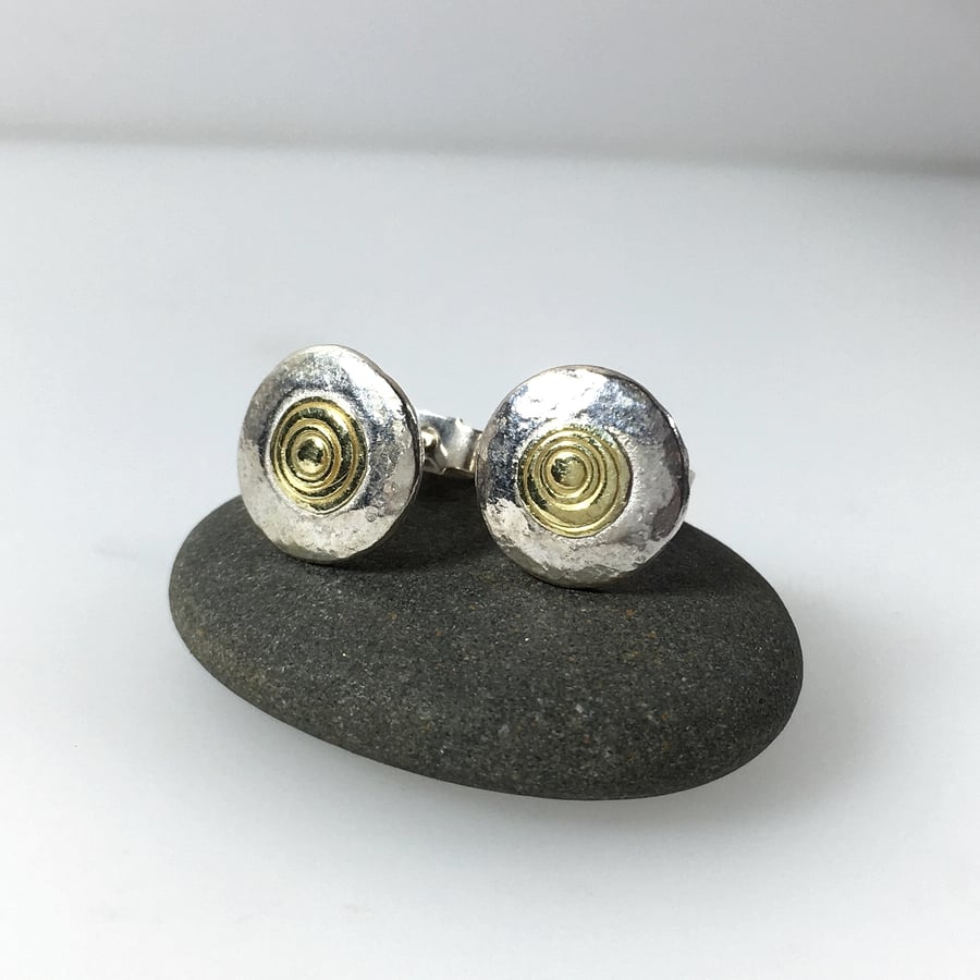 Sterling silver and 18ct gold circular stud earrings