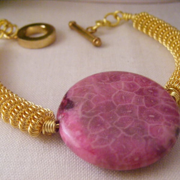 Pink Fossil Jasper Gemstone Bracelet