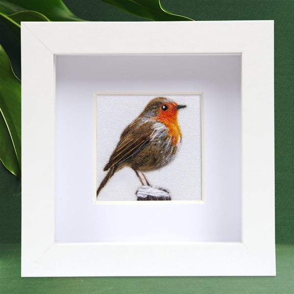 Robin, little 3D fabric robin picture framed, gift, ornament