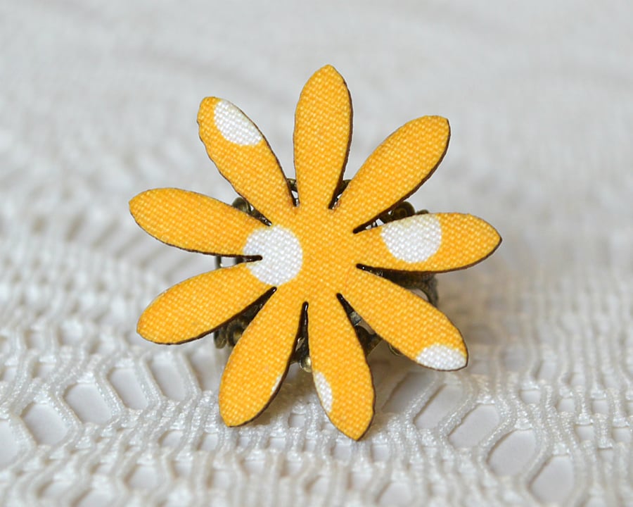 Statement Ring with Yellow Decoupage Flower