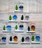 Fused glass handmade colourful Christmas decoration Little house and tree