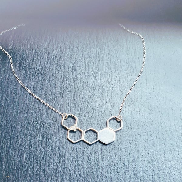 Sterling Silver Honeycomb Necklace with Bee