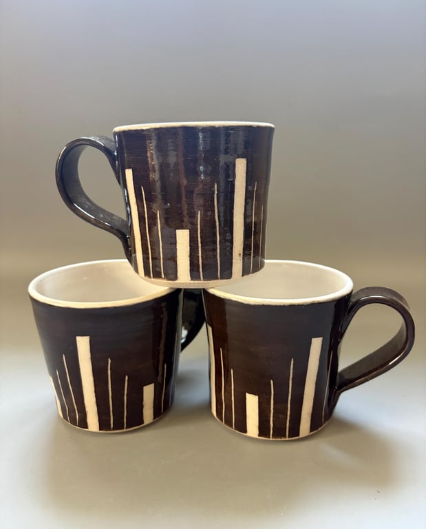 Handmade Ceramic Coffee Mug: Dark Chocolate Art Deco Design, Cappuccino, Hot Cho