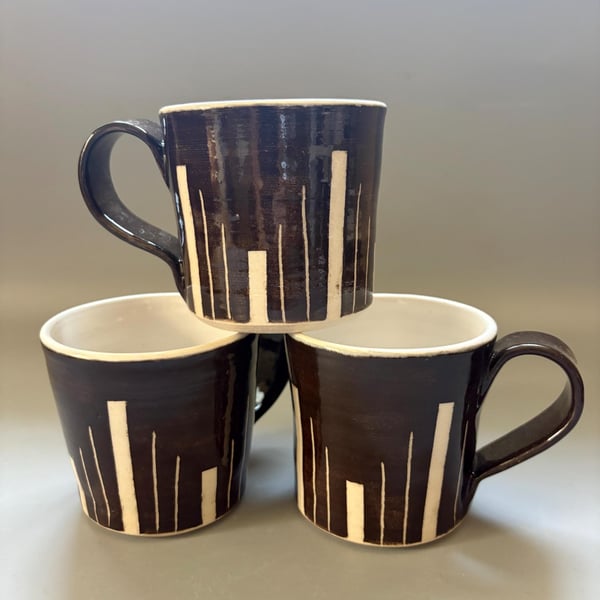 Handmade Ceramic Coffee Mug: Dark Chocolate Art Deco Design, Cappuccino, Hot Cho