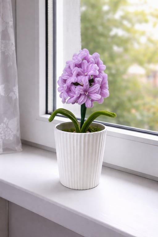 Handmade Everlasting Hyacinth in White Ceramic Pot Spring -Flower Decor 