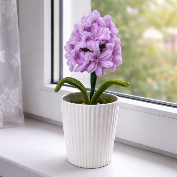 Handmade Everlasting Hyacinth in White Ceramic Pot Spring -Flower Decor 
