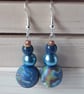 Handmade polymer clay dangly earrings in  blue, green and sienna mix   - Image 3