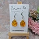 Handmade Orange Teardrop Dichroic Resin Earrings
