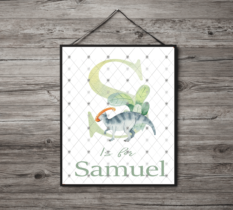 Dinosaur Initial Name Print, Letter S Custom Print, Letter S Personalised Art