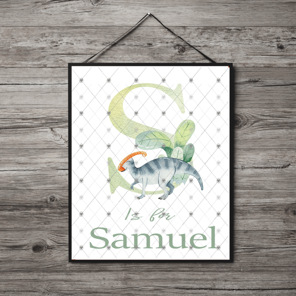 Dinosaur Initial Name Print, Letter S Custom Print, Letter S Personalised Art