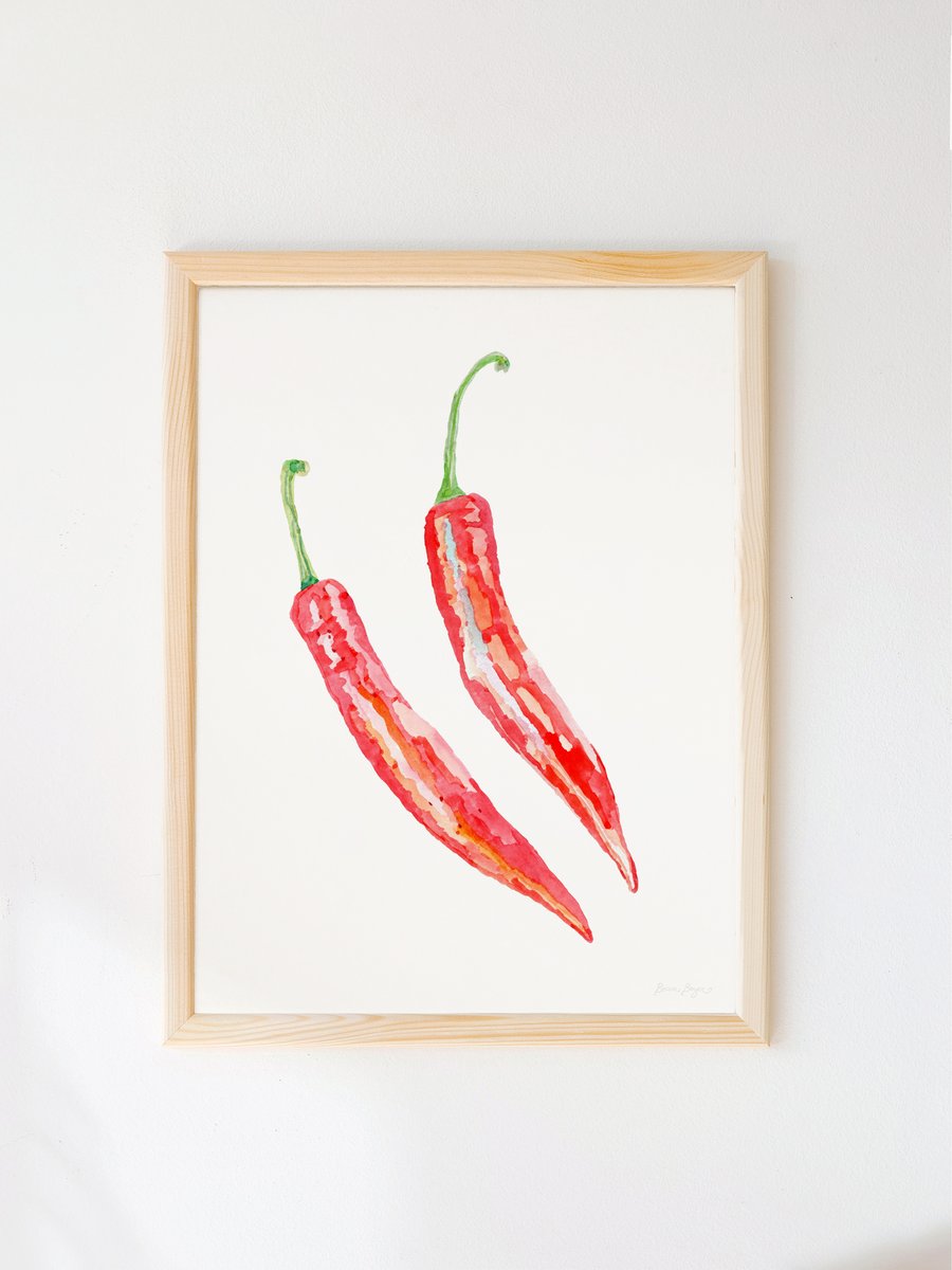 Watercolour Spicy Chilli Pepper Print - Illustrated food art printed sustainably