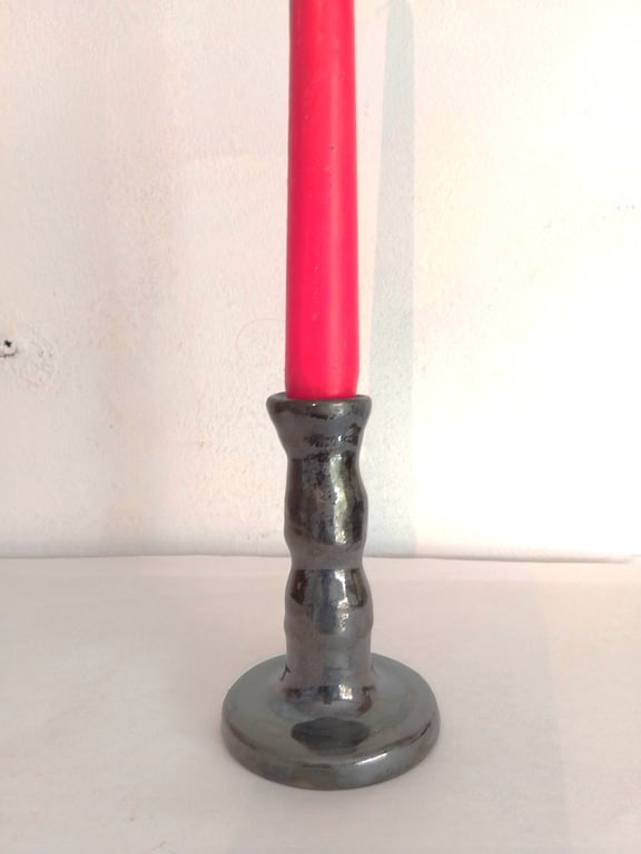 Pottery hand made lustre candlestick, Pottery lustre candleholder