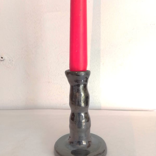 Pottery hand made lustre candlestick, Pottery lustre candleholder
