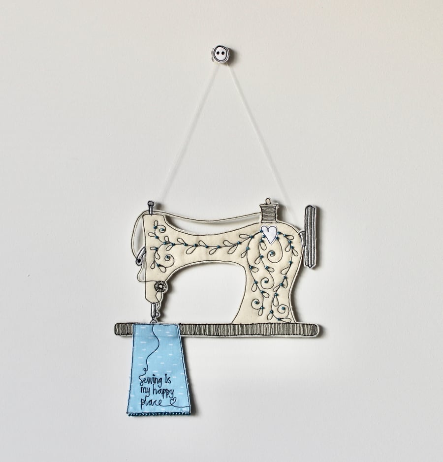 'Sewing is my Happy Place', Large Sewing Machine - Hanging Decoration