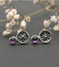 Sterling Silver Botanical Flower Stud Earrings with Amethyst - Image 3