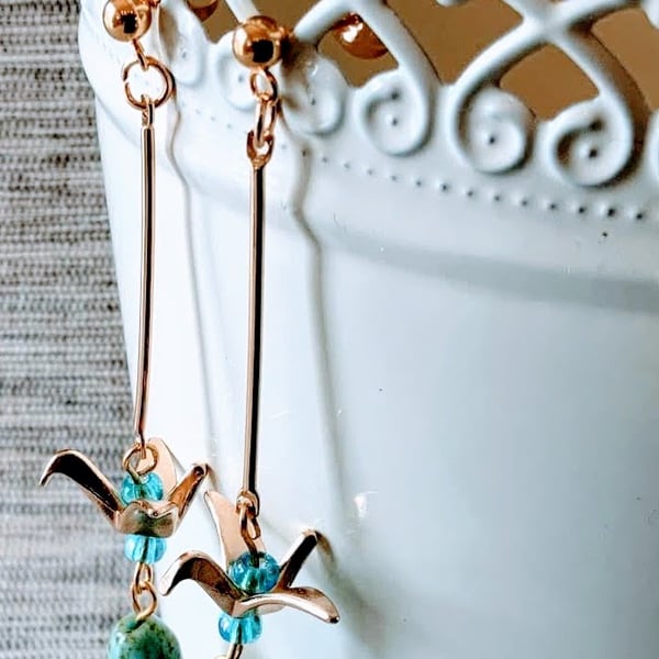 Origami crane bird earrings