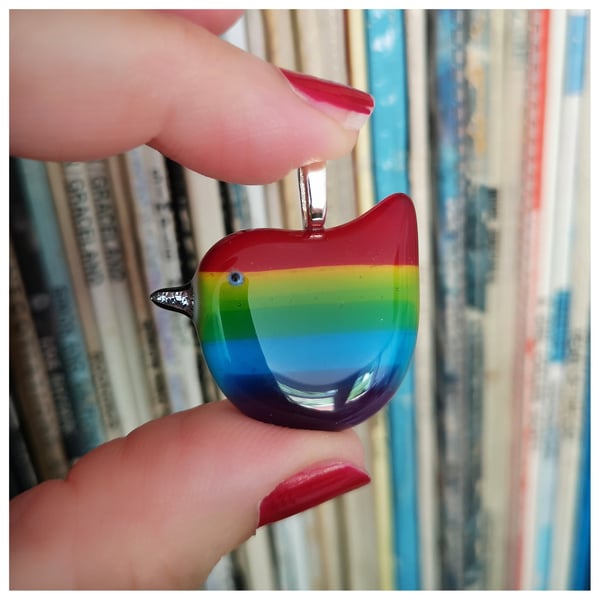 rainbow glass bird pendant with purple belly