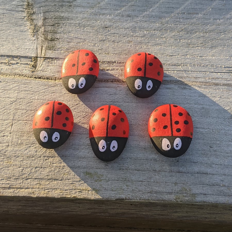 Hand Painted Ladybird Rocks Stones For Outdoor Home Garden Decoration