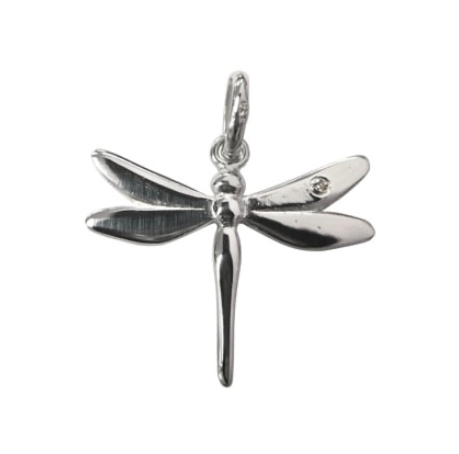 Sterling Silver Dragonfly With Swarovski Crystal Embedded in Wing