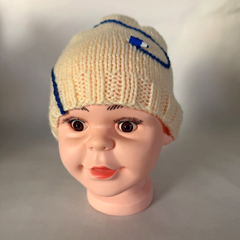 Childrens Hand Knitted Blue Pencil Scribble Hat