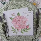Rose Pink "Mum" hand-painted Birthday card 