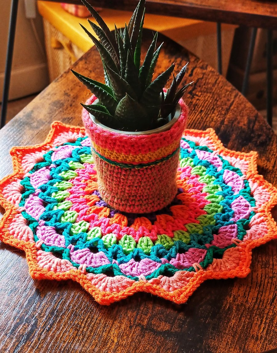 bright crochet mandala doily table mat