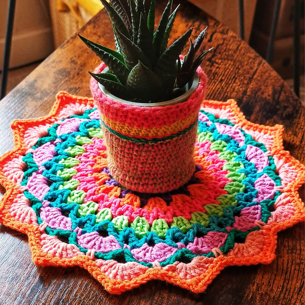 bright crochet mandala doily table mat