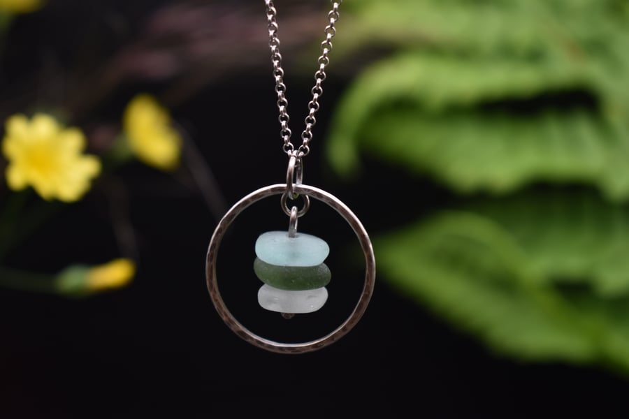 Highland Sea Glass and Sterling Silver Stacked Hoop Necklace