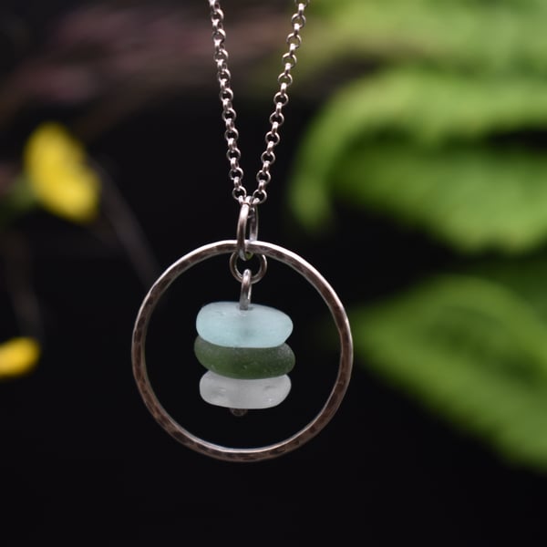 Highland Sea Glass and Sterling Silver Stacked Hoop Necklace