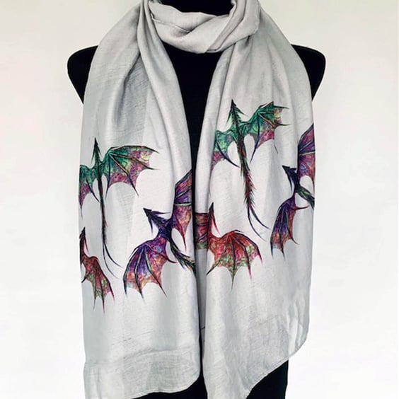 Dragon Scarf - Mythical Fantasy Dragons Fashion. Grey. Lightweight