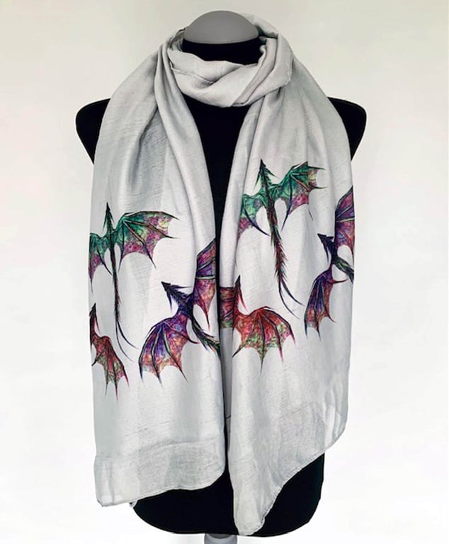 Dragon Scarf - Mythical Fantasy Dragons Fashion. Grey. Lightweight