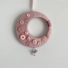 Pink Button Moon Wreath Hanging Decoration