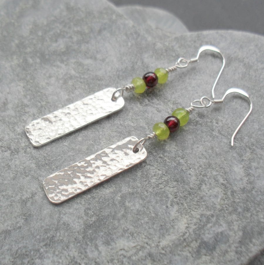 Sterling Silver Peridot and Garnet Dangle Earrings 