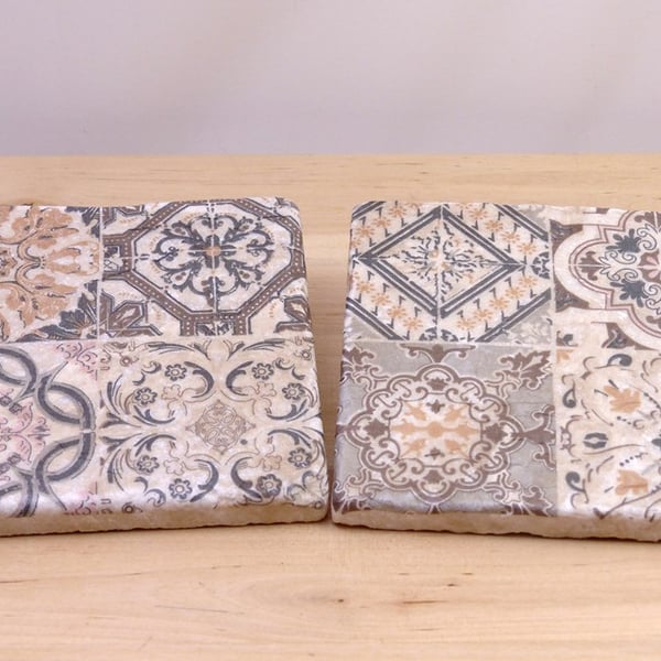 Marble 'Beige Tile' Coasters