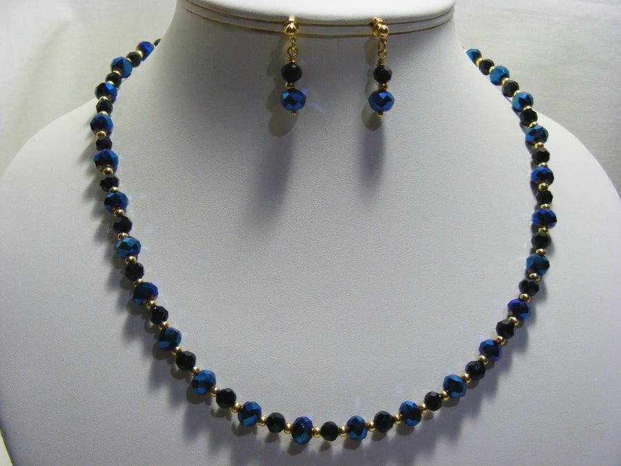Black and Blue Iris Crystal Jewellery Set