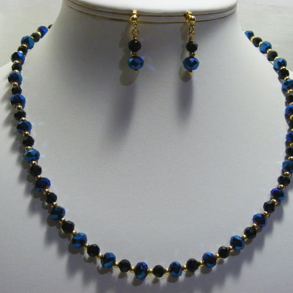 Black and Blue Iris Crystal Jewellery Set