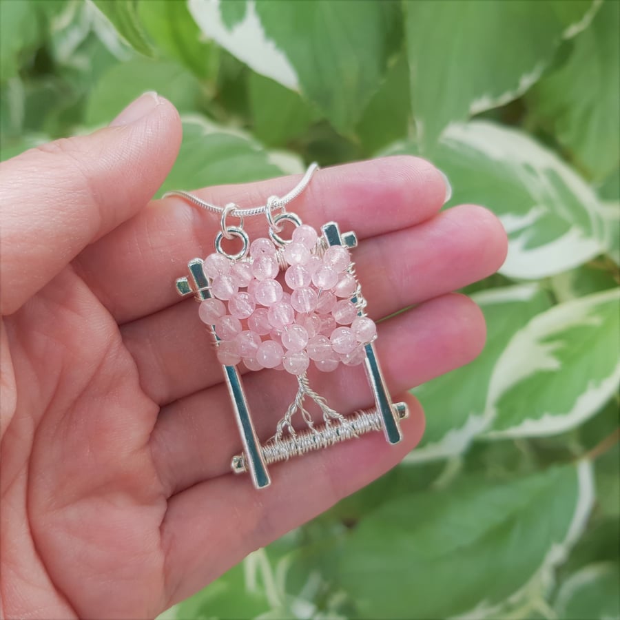 Rose Quartz Tree of Life Pendant Necklace (Sterling Silver)