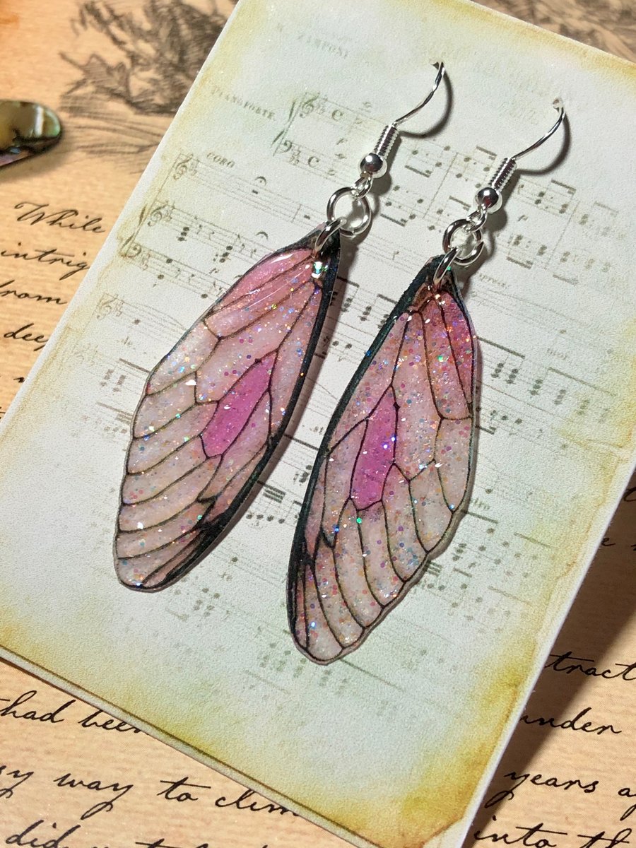 Sparkling Pink Fairy Wing Sterling Silver Earrings