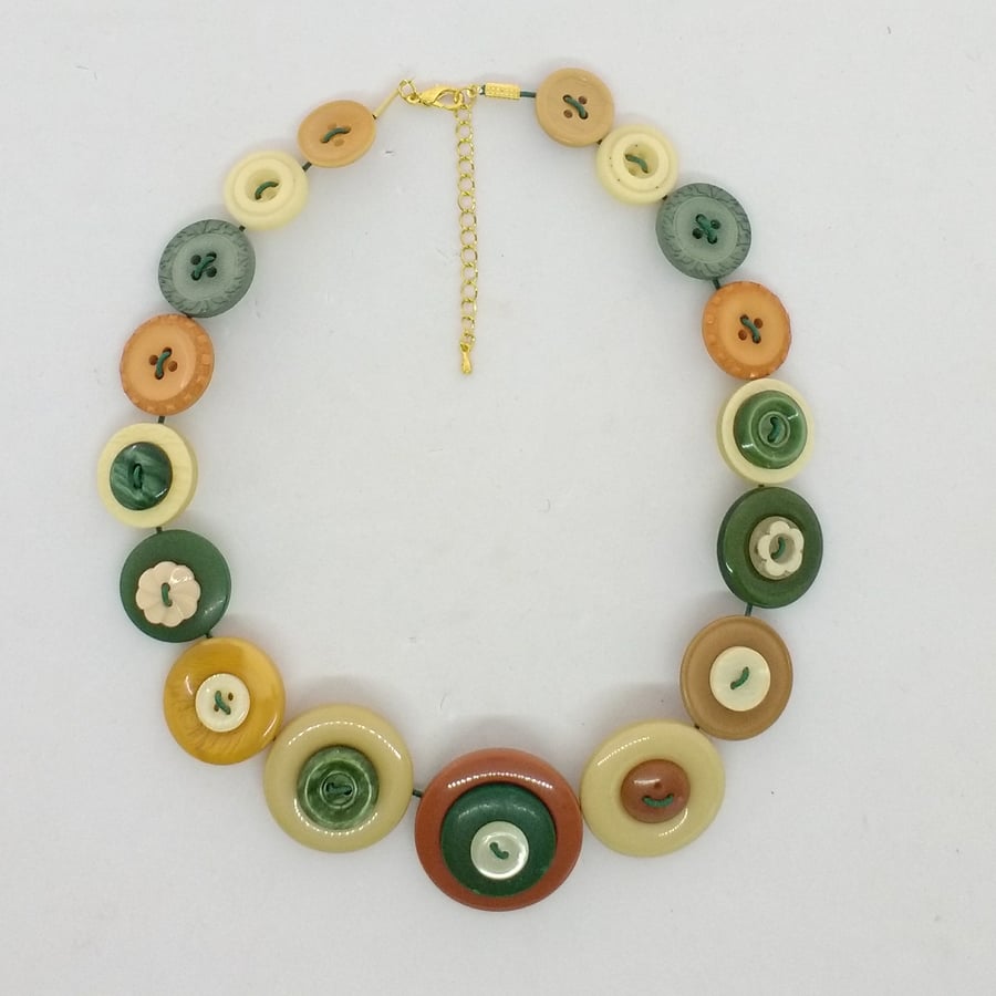 Green, Cream and Brown Button Necklace