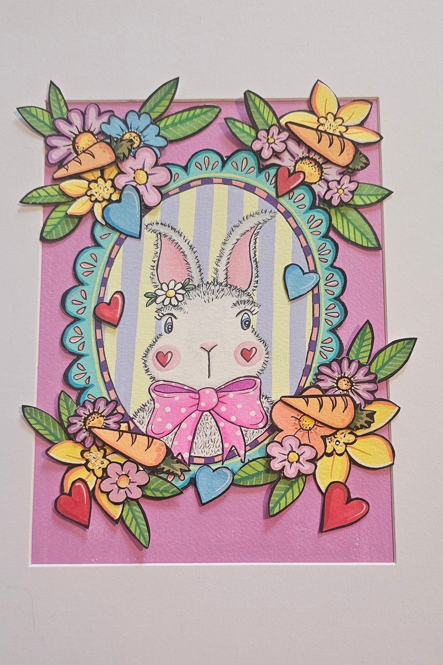 Cute little A4 layered bunny illustration, with added flowers.