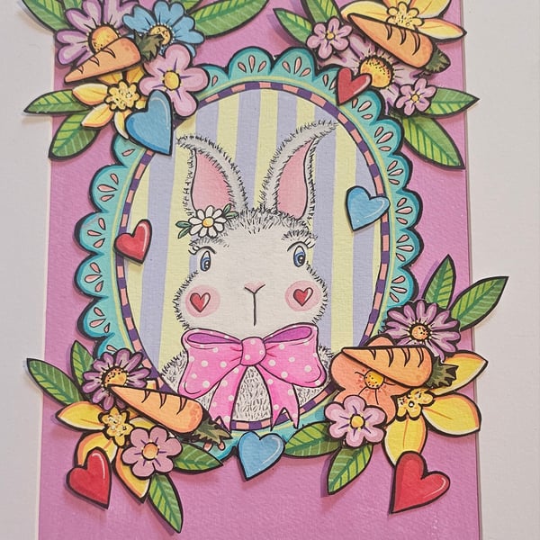 Cute little A4 layered bunny illustration, with added flowers.