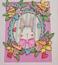 Cute little A4 layered bunny illustration, with added flowers.