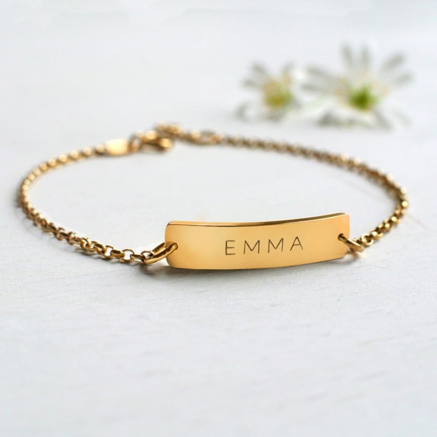 Personalised Gold Little Name Bar Bracelet, Valentine's Day gift