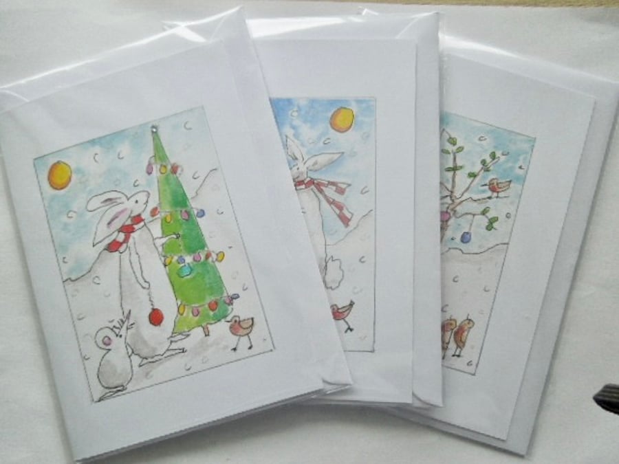 Handmade Christmas cards 3 pack with envelopes and greeting.