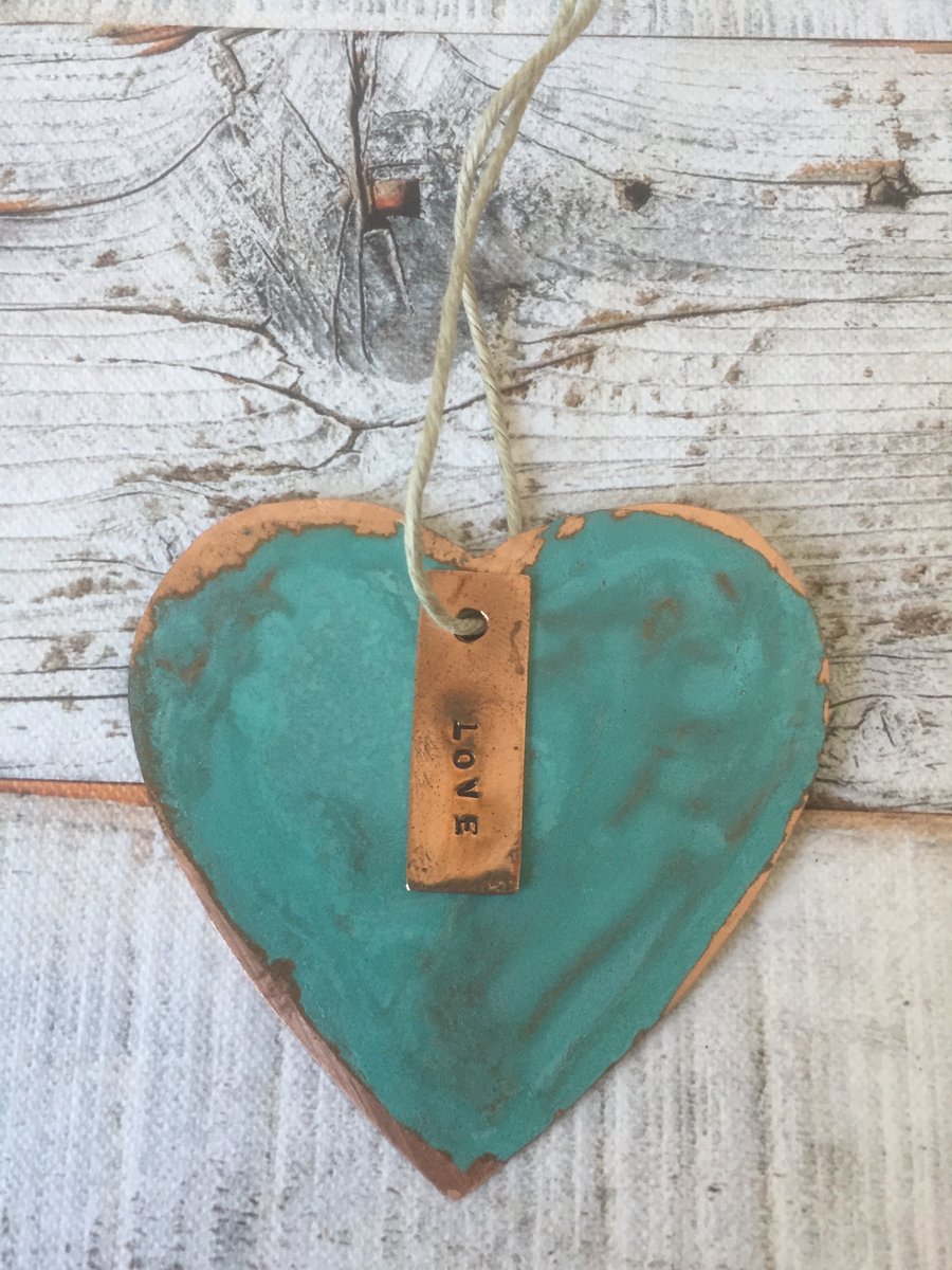 Heart verdigris copper decoration