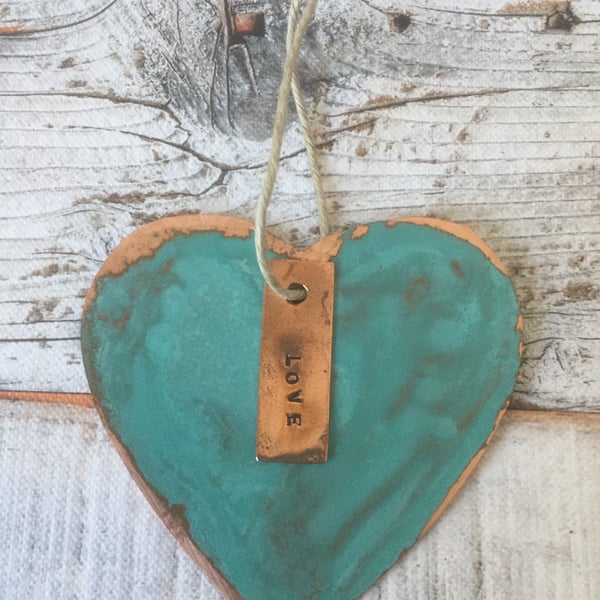Heart verdigris copper decoration