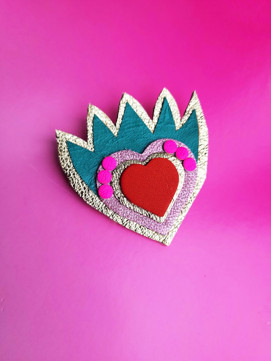 Mexican Flaming Heart Brooch